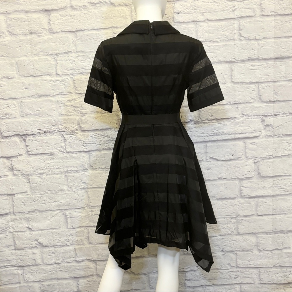Belle Badgley Mischka 2 Dress Black Striped Short Sleeve Party Fit & Flare - Picture 6 of 12